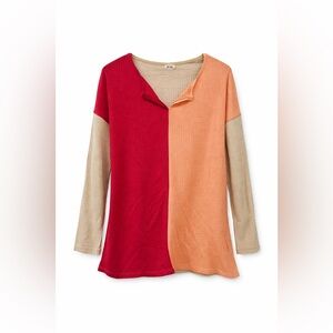 BiBi Beige and Pink Waffle Knit Top